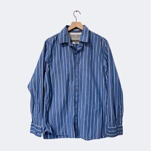 AEO Oversize Men’s Oxford Button Down Shirt Blue & White Stripes LARGE